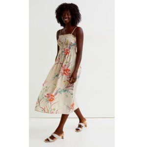NWT H&M FLORAL BEIGE SPAGHETTI STRAPS SMOCK SUMMER DRESS